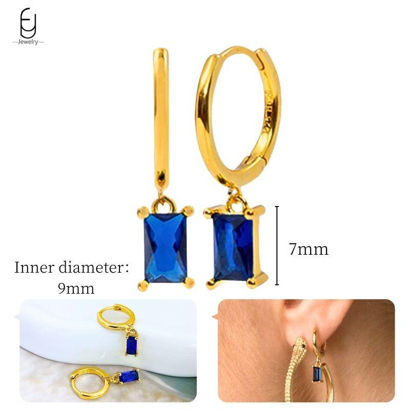 925 Silver Ear Buckles Fashion Hoop Earrings Dark Blue Crystal Pendant Gold Earrings High Women's Jewelry Luxury Gifts