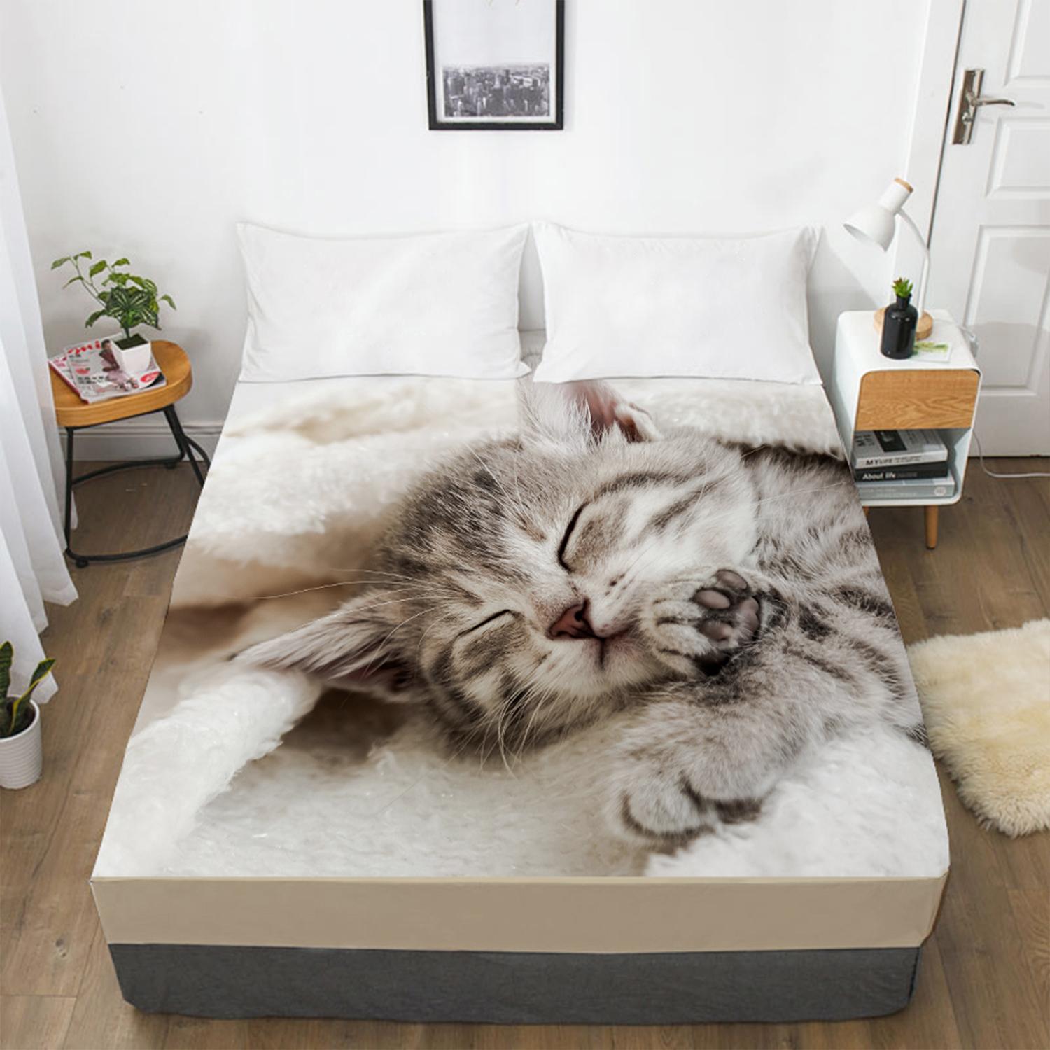 

Модный домашний текстиль, простыня с рисунком щенка и котенка, 3D печать, наматрасник, простыня на резинке, постельное белье 200x220