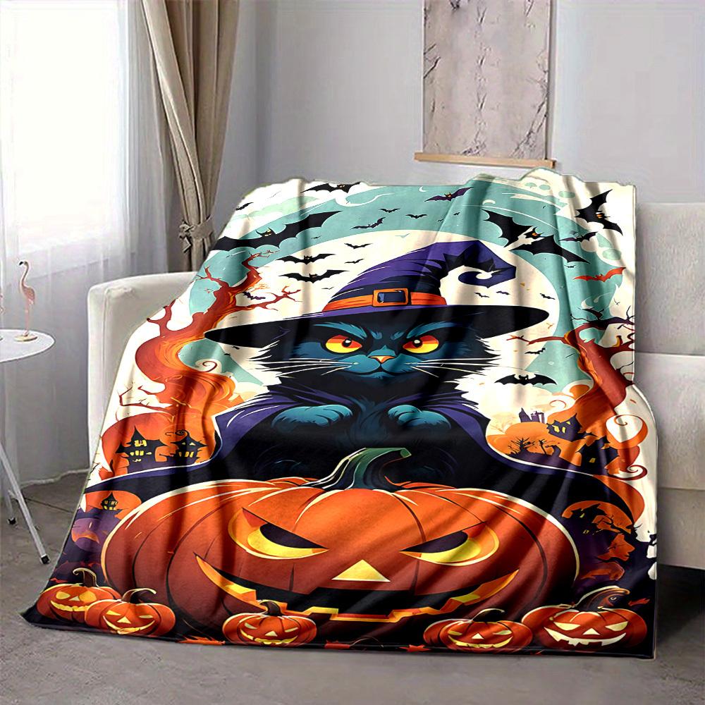 1 Stück Halloween-Katzen-Decke, Leichte Flanell-Kuscheldecke für Sofa, Bett, Reisen, Camping, Wohnzimmer, Büro, Couch089
