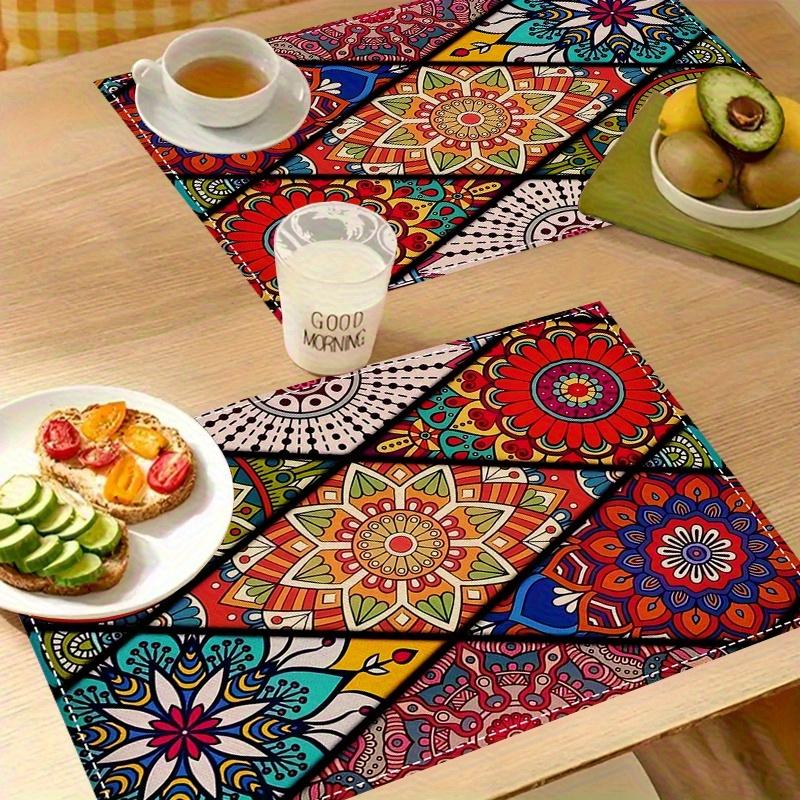 2/4 Pezzi Runner da Tavola Mandala Bohemien 12x18 Pollici Rettangolari in Poliestere con Motivi Geometrici Tradizionali Messicani, Lavabili in Lavatrice per Interni