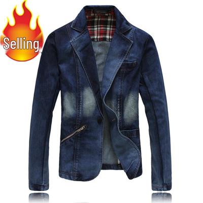X02 Men's Slim Fit Gradient Washed Denim Jacket - Korean Style Casual Single-Breasted Suit