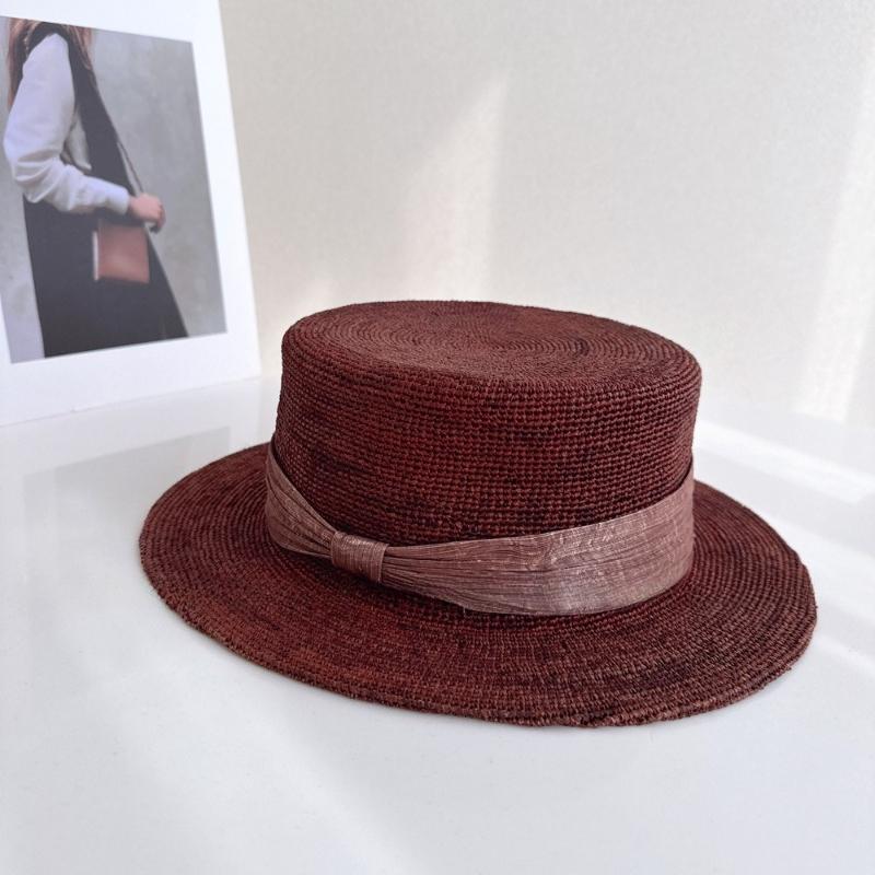 Klassischer Natursstroh-Panama-Fedora-Hut für Damen Breiter Rand Sommer-Sonnenhut mit Schleife Vintage Atmungsaktive Strandkappe