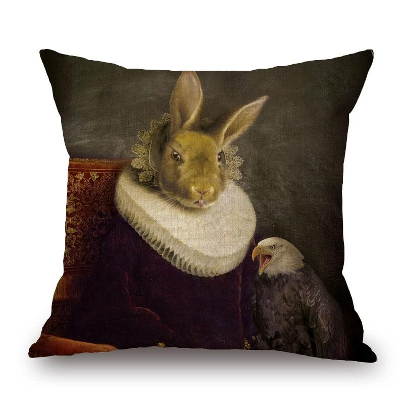 Sheep Rabbit Dog Cushion Cover Decor Lovely Animals Poster Beige Throw Pillows Case Home Pillowcase Sofa Decoration