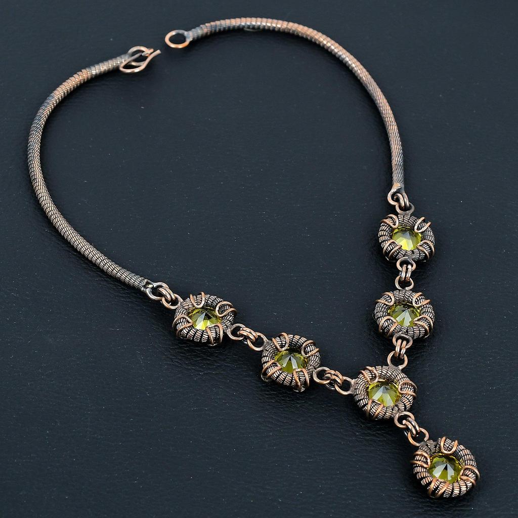 Lemon Topaz Designer Necklace, 999 Copper Wire Wrapped Necklace, Adjustable Chain Necklace, Handmade Necklace For Memorial Day