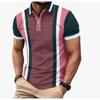 Summer Men's Casual Striped Houndstooth Digital Print T-Shirt Zipper Polo Shirt