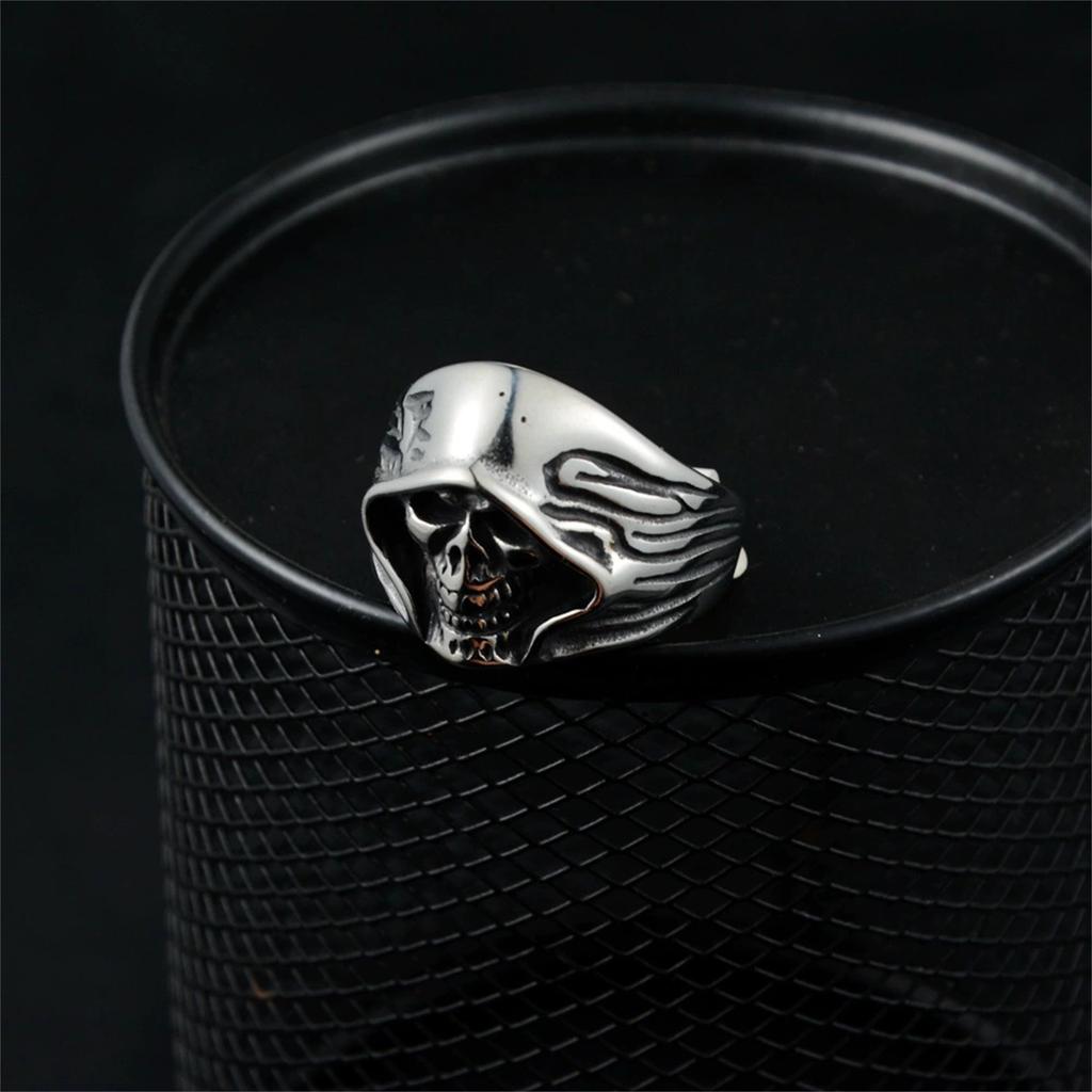 Santa Muerte Ring Stainless Steel Our Lady of Holy Death Mexican Grim Reaper Men's Punk Hip Hop Jewelry