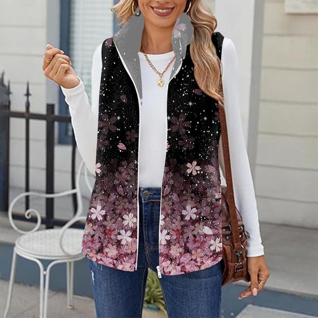 Women's Retro Printed Fashionable Warm Fleece Cardigan Vest Coat