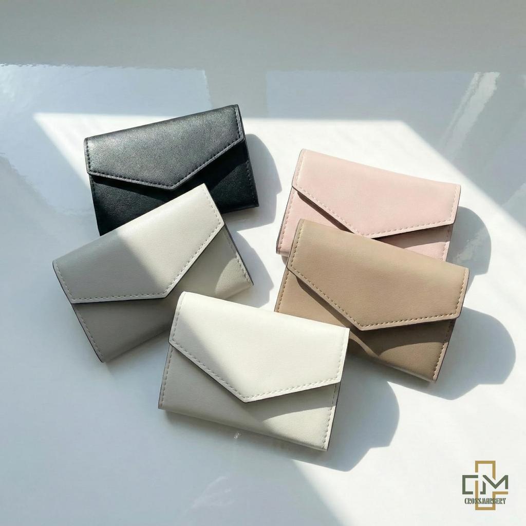 Crossmarberry Visitenkartenetui für Damen, Brief-Form, mit Fächern, Schwarz, Magnetverschluss, Schlichtes Design, Leicht, Synthetikleder, Unifarben