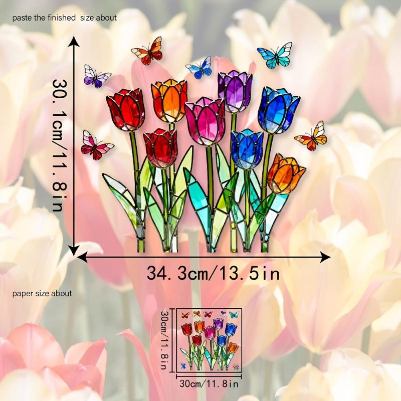 

1PCS Painted Tulip Colorful Butterfly Leaf Glass Doors and Windows Home Decoration Window Flower Wall Stickers