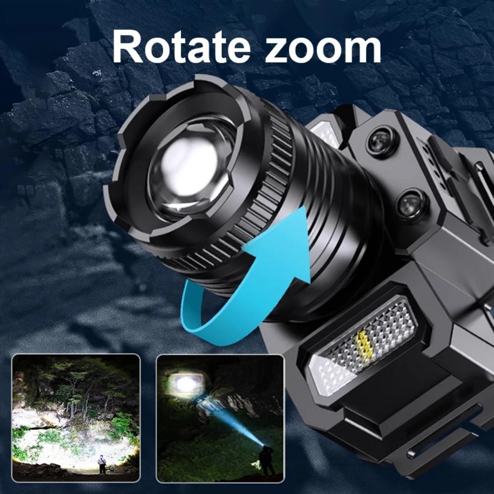 2000MAH Outdoor Induction Headlamp High Bright Waterproof Headlight Rechargeable Headlamp with Ajustable Angle for Camping Fishingi