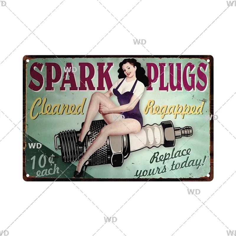 Retro Pin Up Girl American Style Tin Sign Metal Vintage Plaque Wall Signs Metal Poster Plate Garage Bedroom Man Cave Gift Decor