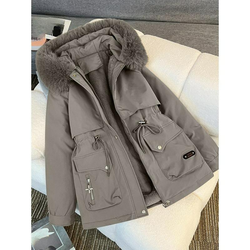 Parker Clothing Women's Winter Plus Velvet Padded Jacket, Plus Size Loose Hooded Tooling Padded Jacket, Warm Padded Jacket