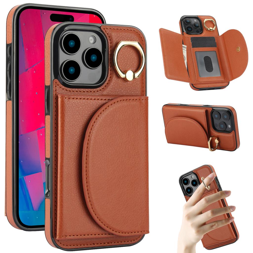 For iPhone 16 Pro Max Case RFID Blocking Wallet Kickstand Leather+TPU Phone Cover
