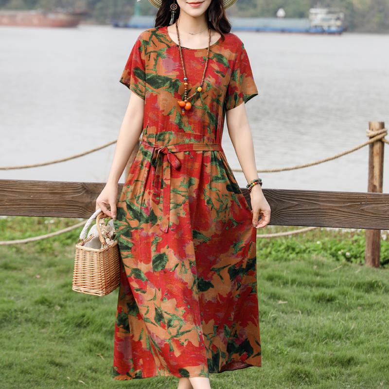 Women's Elegant Dresses Summer Vintage Clothes Casual Short Sleeve Summer Long Dresses