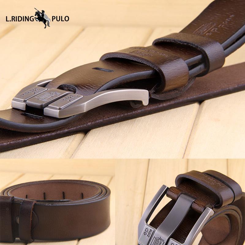 Pánský kožený opasek Čistá kůže S kolíčkovou sponou Pánský džínový Jednoduchý Retro Ležérní Univerzální Kalhotový opasek z pravé kůže
