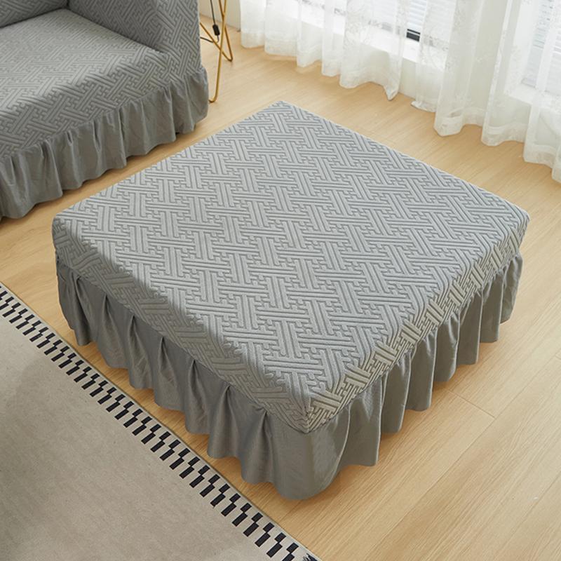 Elastic Jacquard Velvet Footstool Cover House Pouf Stool Ottoman Cover Living Room Furniture Protector Sofa Cover With Skirt