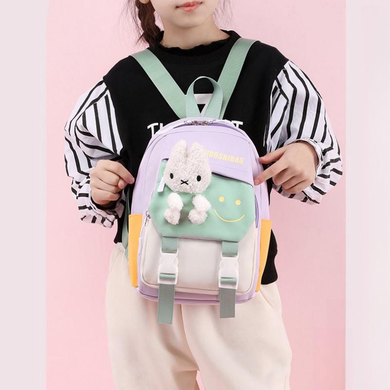 New Fashion Color Matching Children School Bags Cute Cartoon Casual Nylon Girl Baby Backpack Lightweight Reduce Burden Kindergarten Book Bag