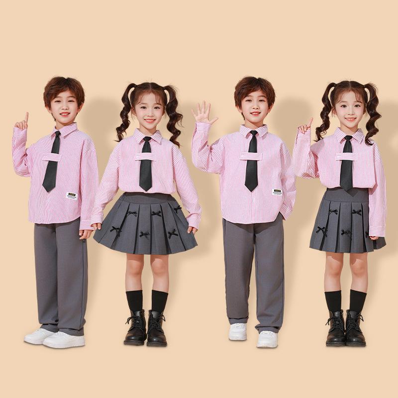 Kids' Academy-Style Striped Shirt & Dress Pants for Choir or Sports Meet