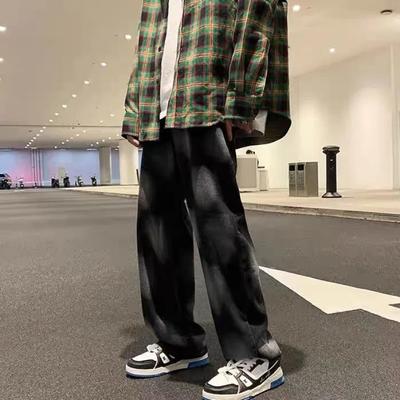 Spring Autumn Tie Dye Wide Leg Jeans Young Style Loose Denim Pants Men's Clothing High Street Straight Fashionable Trousers New