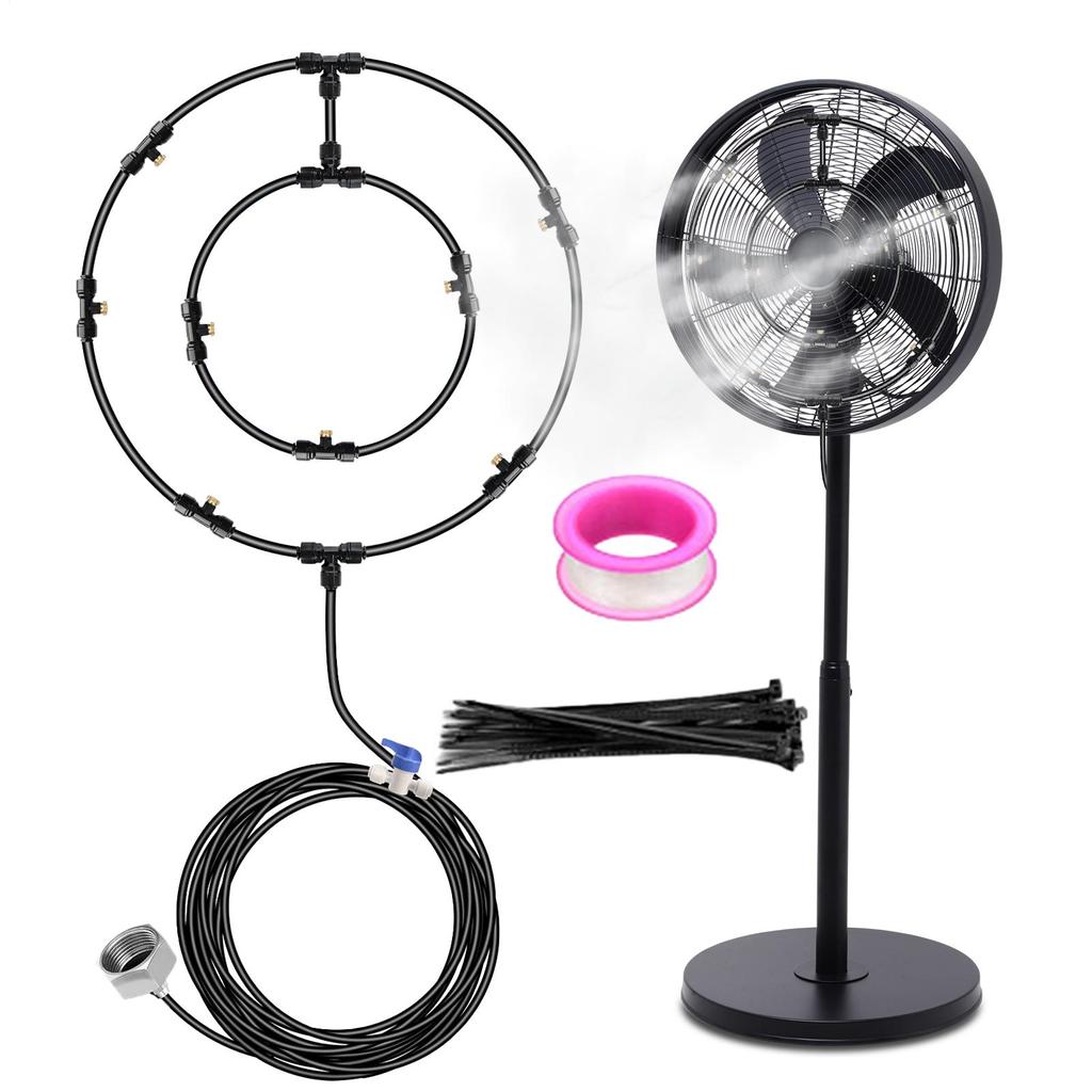 Outdoor Fan Cooling Misting System Mist Fan Nozzles Kit Water Fog Sprayer Fan Sprayer with 6 Removable Nozzles Water
