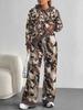 European, American Autumn And Winter Blue Splicing Flower Casual Long-Sleeved Suit Women'S Hooded Sweater Trousers Two-Piece Set