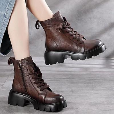 Frühling Herbst Neue Modische Luxus Damenstiefel Britischer Stil Vielseitige Mode Runde Zehenpartie Mode Stiefel Lässige Damenschuhe