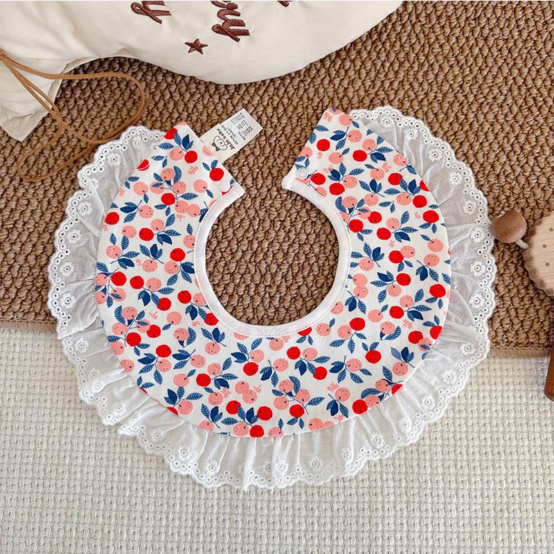 Large Korean-Style Princess Baby Bib with Lace – 360° Coverage, Cotton Shawl.