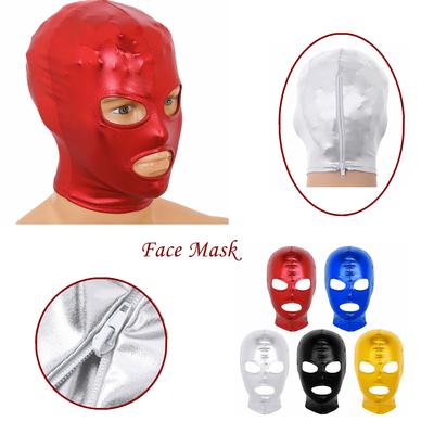 Unisex dospělý latexový lesklý kovový kostým s otevřenými ústy, celoobličejová maska ​​s kapucí, cosplay kostým