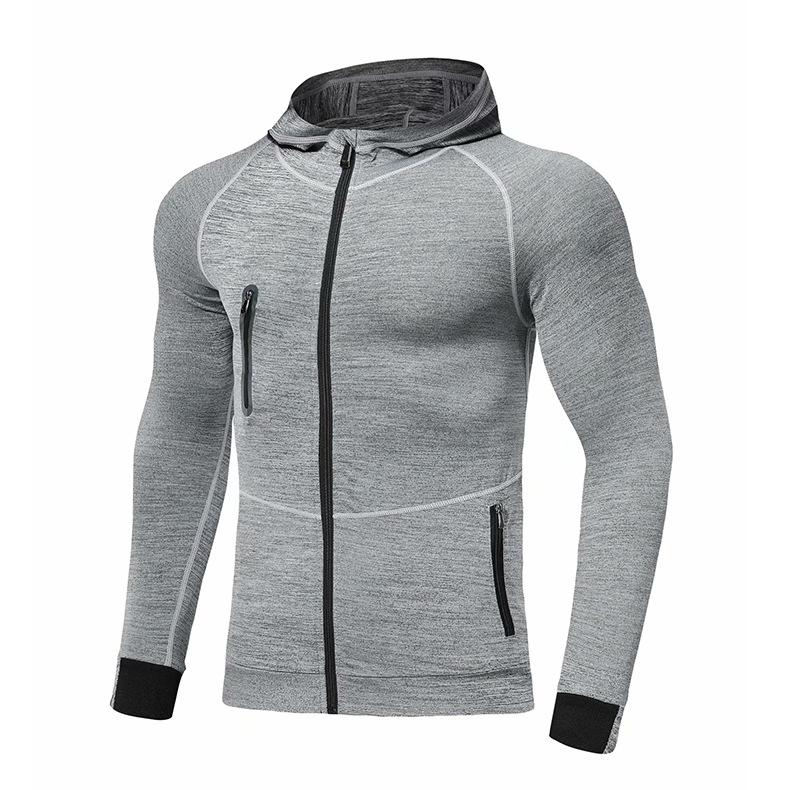 

Летняя быстросохнущая спортивная куртка мужская с карманом на молнии и плотным капюшоном, свитера для тренировок на открытом воздухе, рубашка для ночного бега и фитнеса 3XL светло-серый