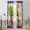 Mexican Midget Cactus Guitar Curtains for Bedroom Living Room Window Curtain Treatments Blinds Kitchen Home Decor Drapes