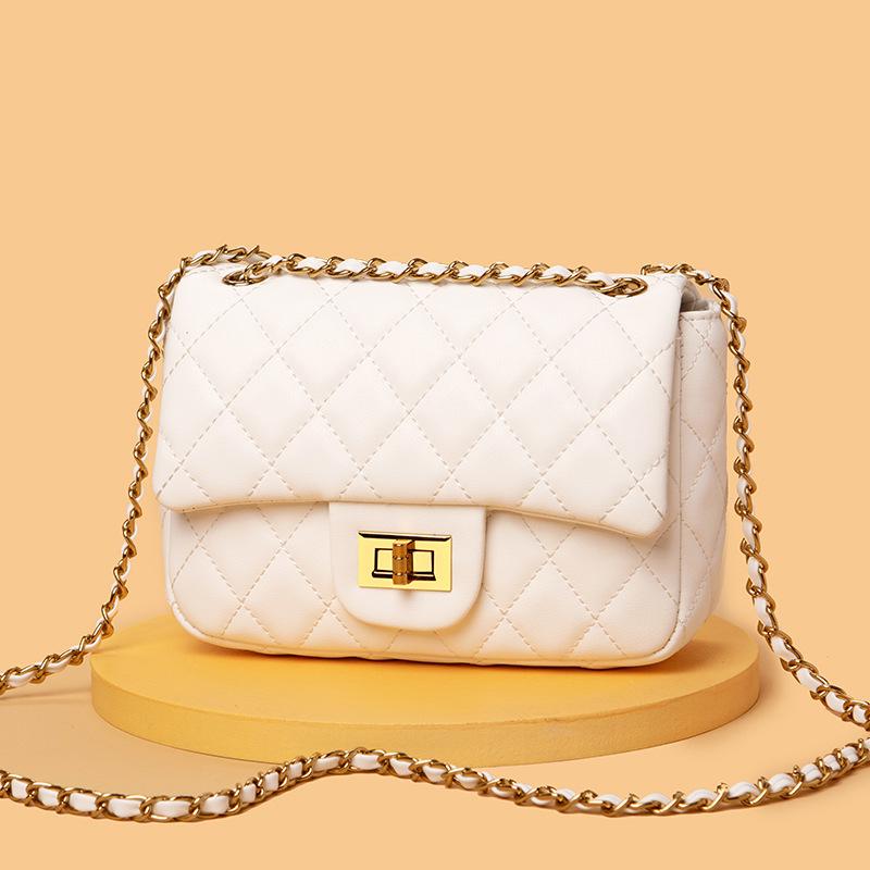 Leather Women'S Bag, Xiaoxiangfeng Bag, Square Fat Man Rhombus Chain Bag, Single Shoulder Oblique Span Small Bag.