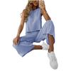 Amazon's popular 2024 summer new cotton and linen suit European and American sleeveless top nine-point wide-leg pants two-piece set for women