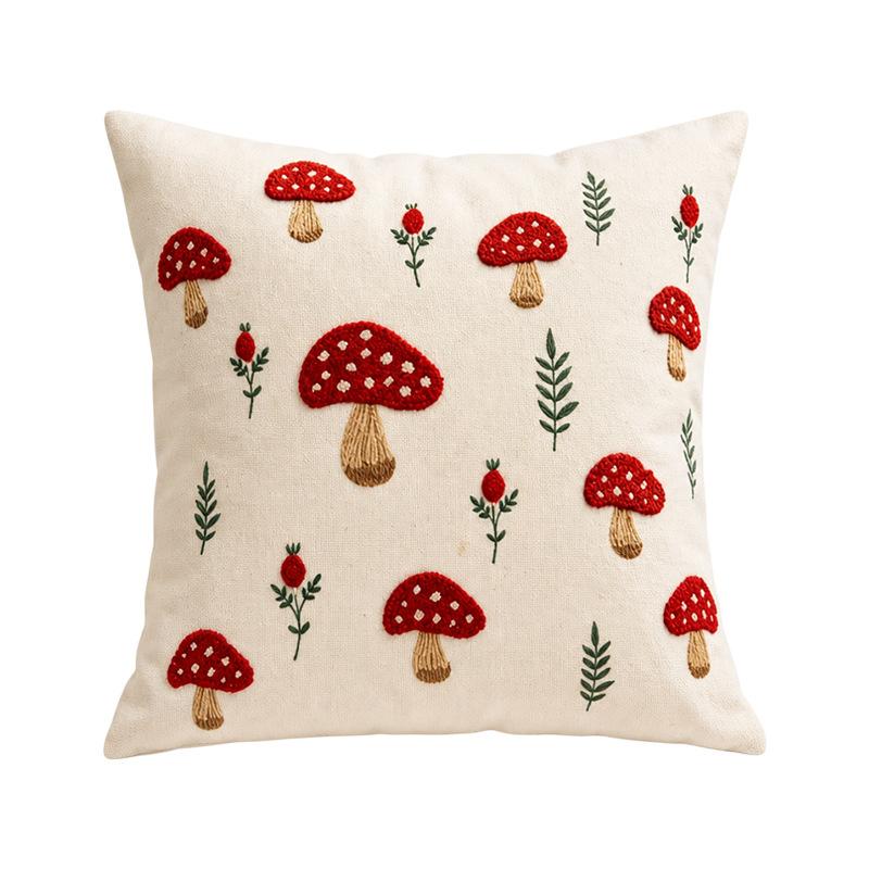 Federa Cuscino Autunnale con Funghi e Foglie d'Acero 3D Goffrati Cotone Lino Quadrata Lombare Decorazione Retrò Copricuscino per Divano 45x45cm