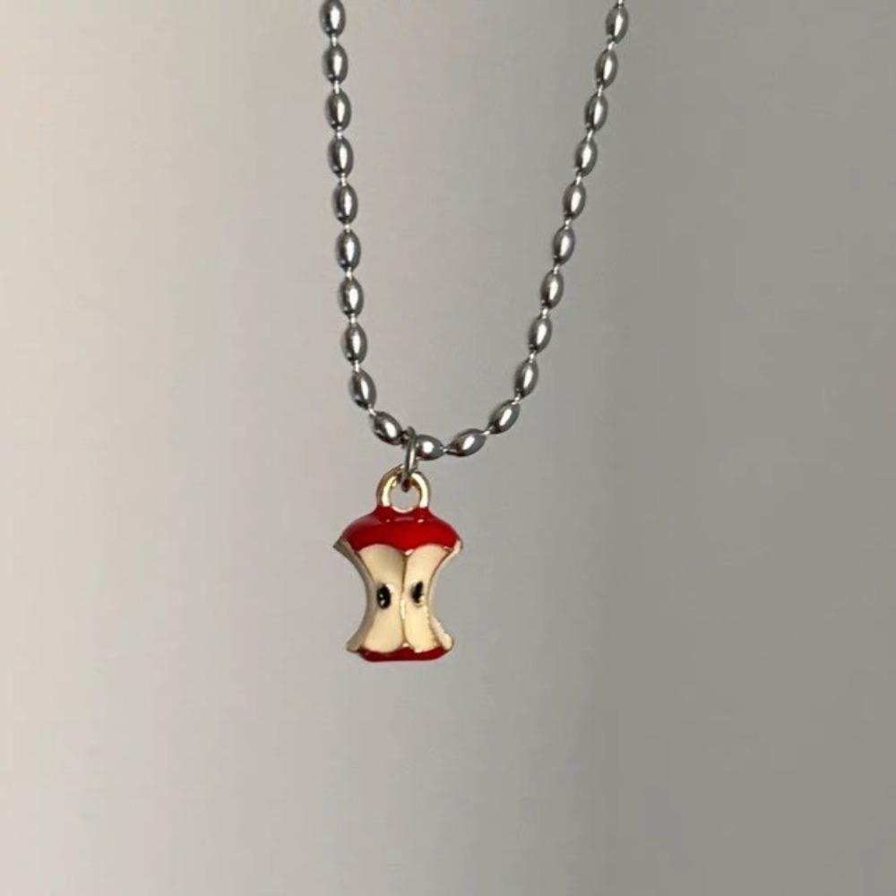 Creative Cute Apple Kernel Fruit Pendant Sliver Color Oval-shaped Rice Bead Necklace for Women Men Personality Retro Jewelry