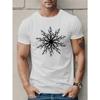 Europäische Größe Herren Schneeflocken Grafik T-Shirt - Strickstoff, Rundhalsausschnitt, Geometrisches Muster, Lässiger Stil, Leichte Dehnung, Sommer Passform Kurzarm-T-Shirt