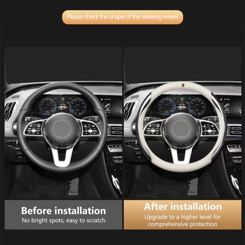 Leather Carbon Fiber Car Steering Wheel Cover Car Accessories For Porsche Cayenne Panamera Macan Boxster 911 928 944 918 917