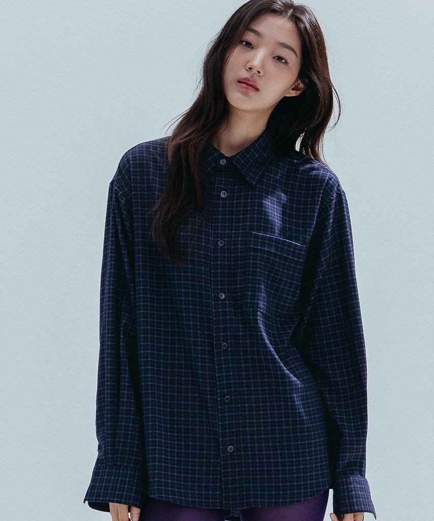 ANNEHEARTS Drape Square Check Shirt_Navyblack
