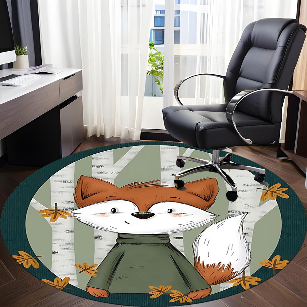 1pc Fox Autumn Office Round Area Rug, Indoor Mat Suitable For Office, Under Office Chairs Bedroom Living Room Home Decor, Room Deco
