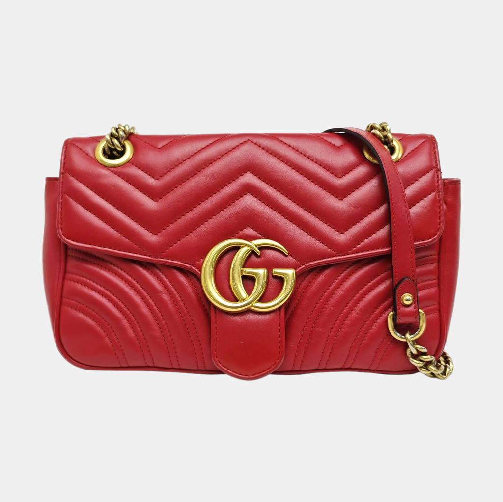 [Pre-Owned] Gucci GG Marmont Small Matelassé Shoulder Bag 'Red' - Very Good #1PW02BC