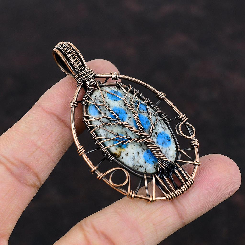 Lebensbaum K2 Jaspis Anhänger Kupferdraht umwickelter Anhänger K2 Jaspis Edelstein Schmuck Handgefertigter Boho Anhänger Kupferschmuck Anhänger zum Verschenken
