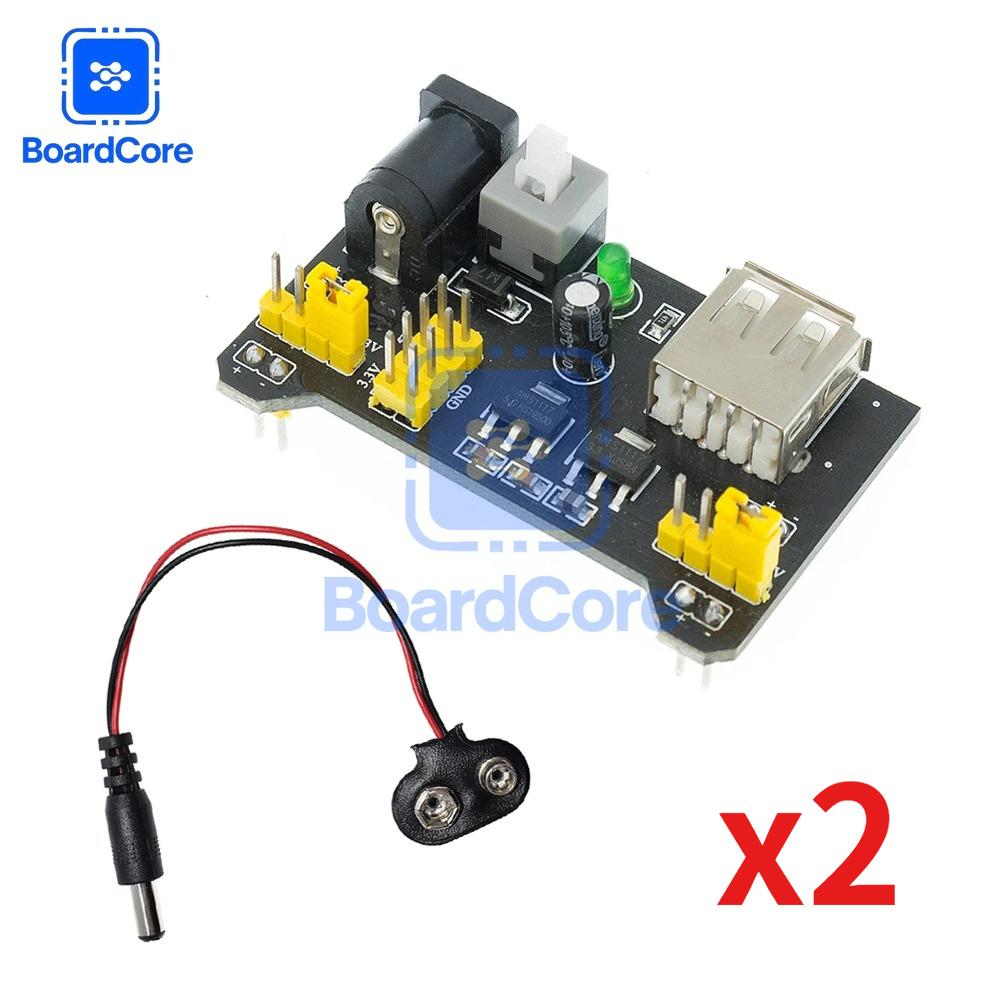 1-3Sets 3.3V 5V MB102 Breadboard Power Supply Module with 9V Battery Clip Power Cable 2.1x 5.5mm Male DC Jack Plug Diy Kit