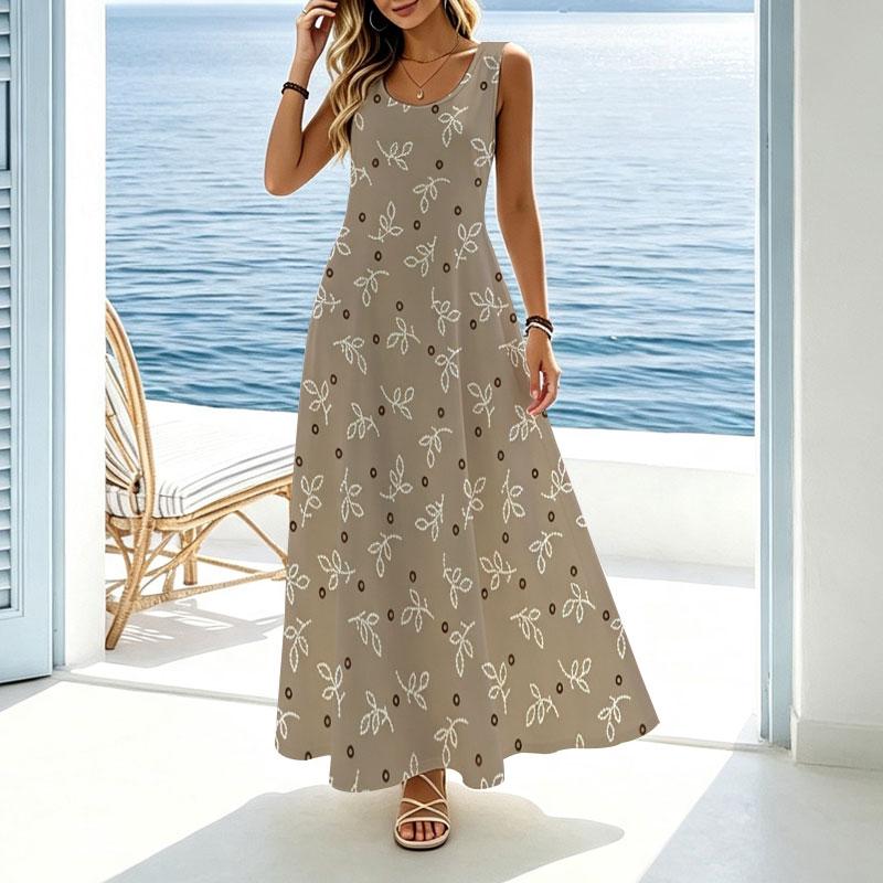 Women's Summer Beach Maxi Dress Lightweight Sleeveless Flowy Elegant Simple,Versatile for Vacation Daily Wear