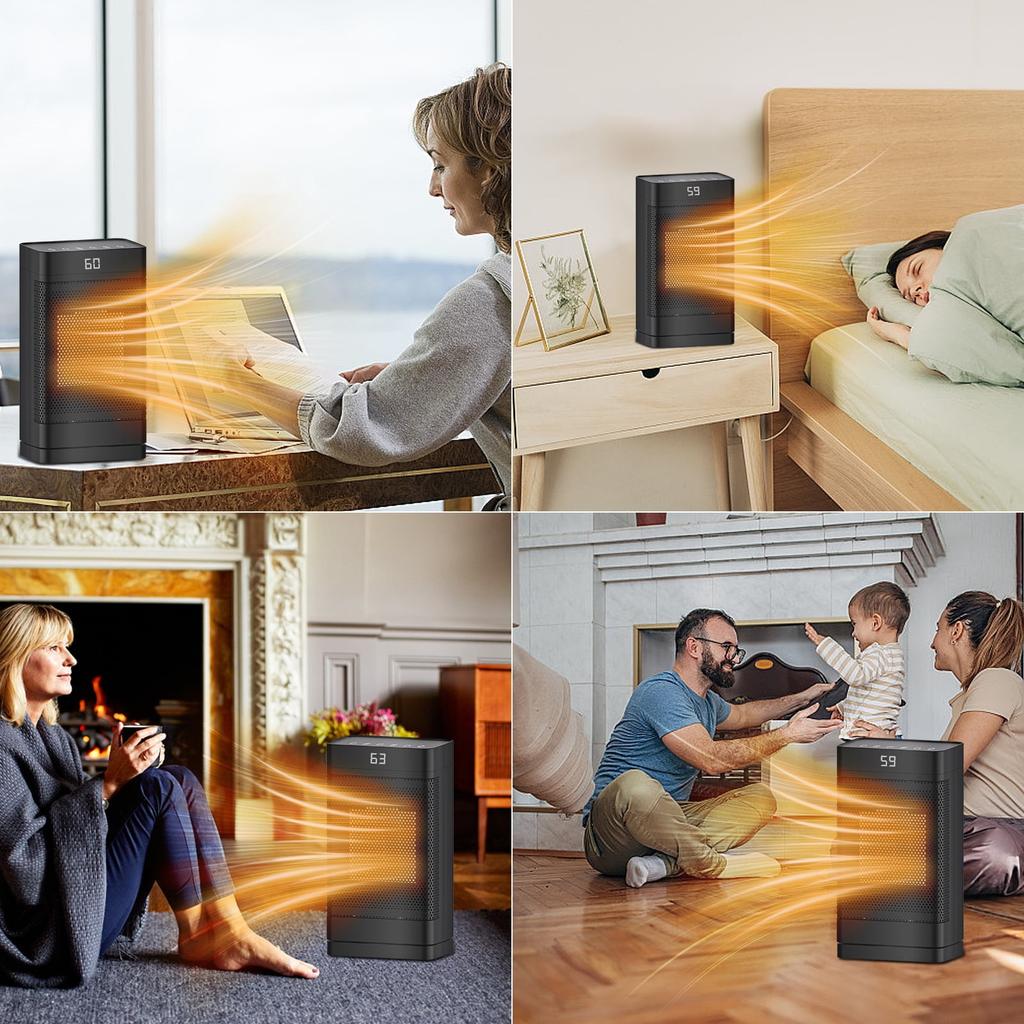 Space Heater, 1500W PTC Fast Portable Electric Heater with 70° Oscillation & Timer for Bedroom