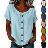 Women's Short-Sleeve Top: Cotton-Linen Blend, V-Neck, Loose Fit