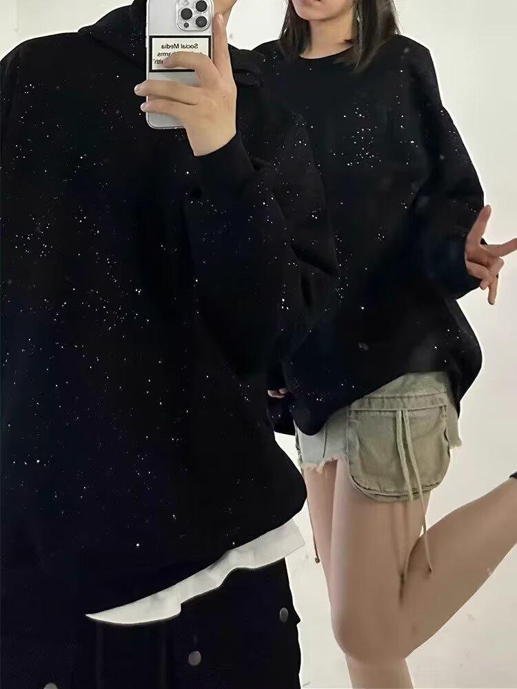 Retro Schleierkraut Kapuzenpullover für Damen & Herren - Unisex Frühling/Herbst Glänzendes Kapuzentop