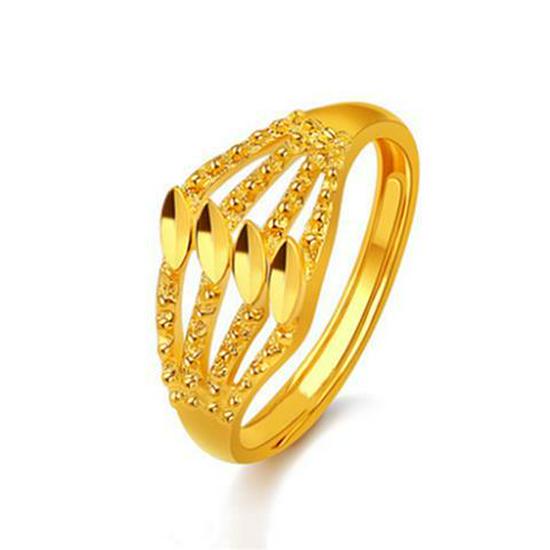 Gilded Brass Adjustable Heart Floral Ring for Women - Imitation Gold