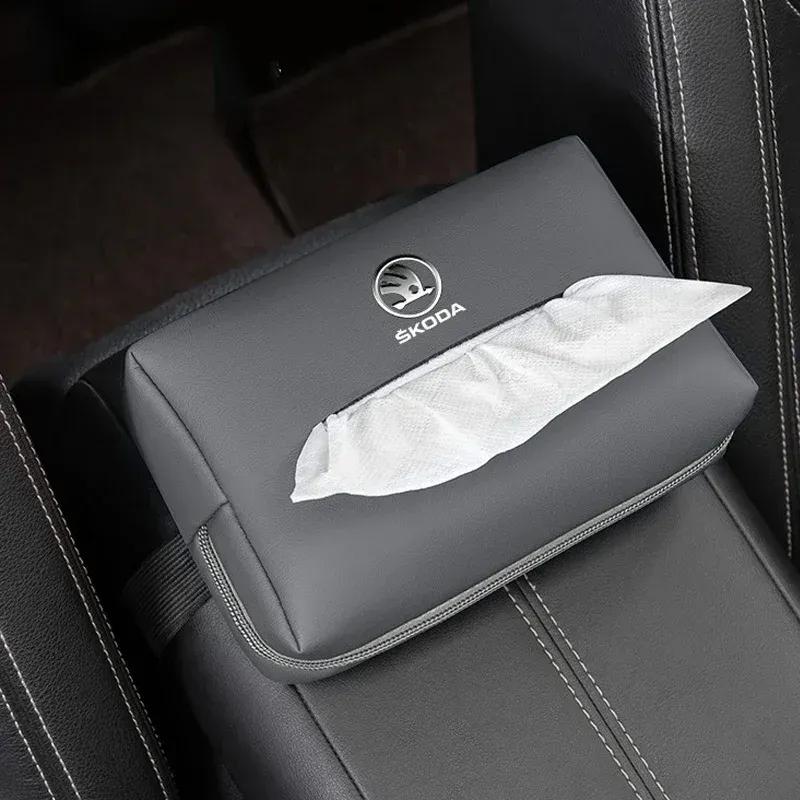 Leather Car Seat Back Tissue Box Storge Bag for Skoda Fabia 1 2 Octavia A7 RS Superb Rapid Yeti Karoq Vision Roomster Interior