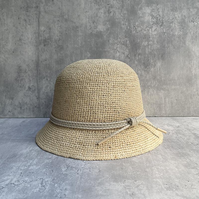25 Spring And Summer Quite Wide Raffia Elegant Temperament Short Brim Bucket Hat Women'S Versatile Outdoor Sunshade Sun Protection Straw Hat