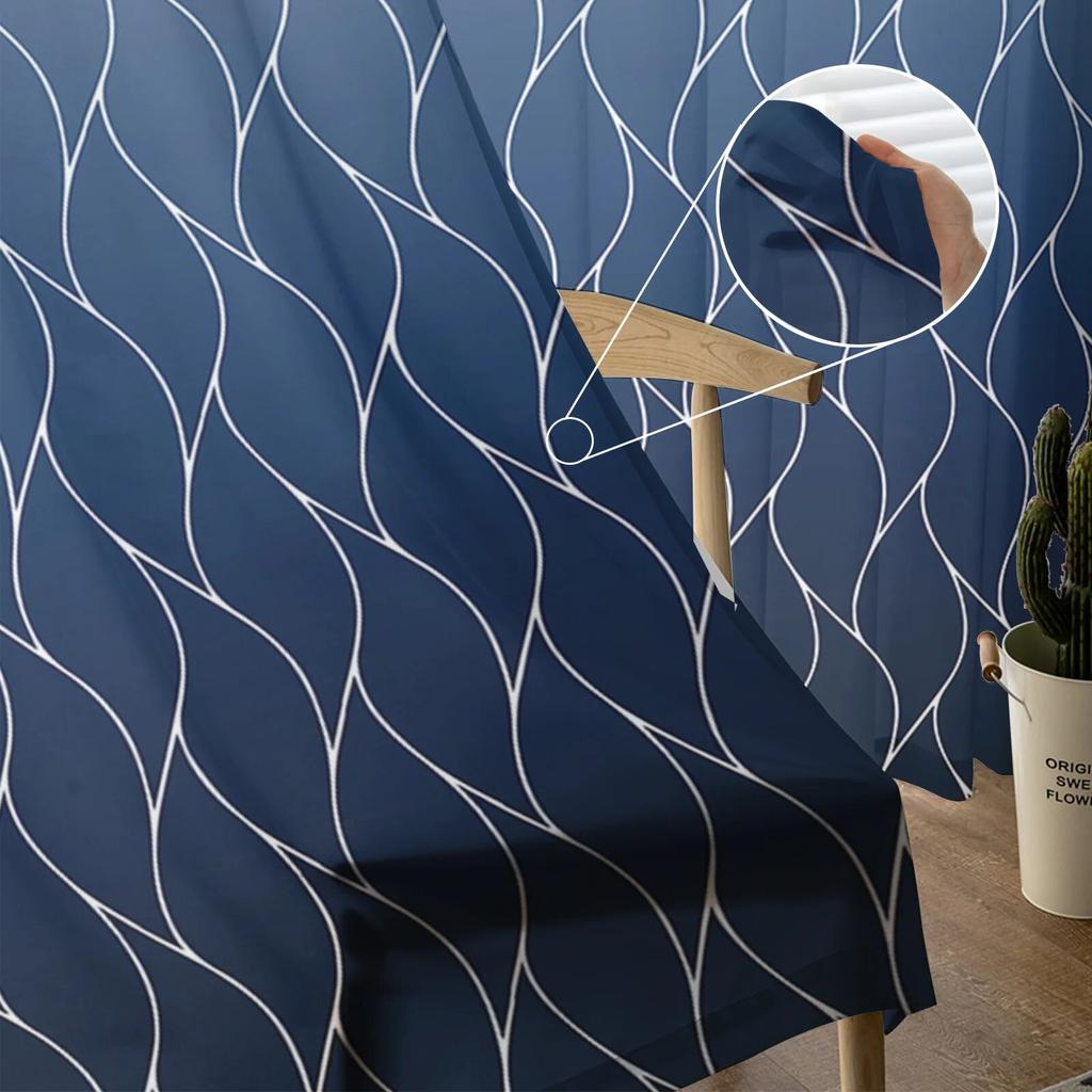 Marokko Tekstur Marineblå Voile Skjære Gardiner For Stuevindu Chiffon Tyllgardin Kjøkken Soverom Draperier Hjemmeinnredning