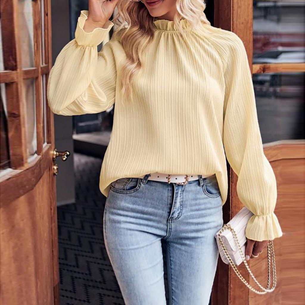 Women's Casual Fashion Leaf Collar Long Sleeve Loose Temperament Top